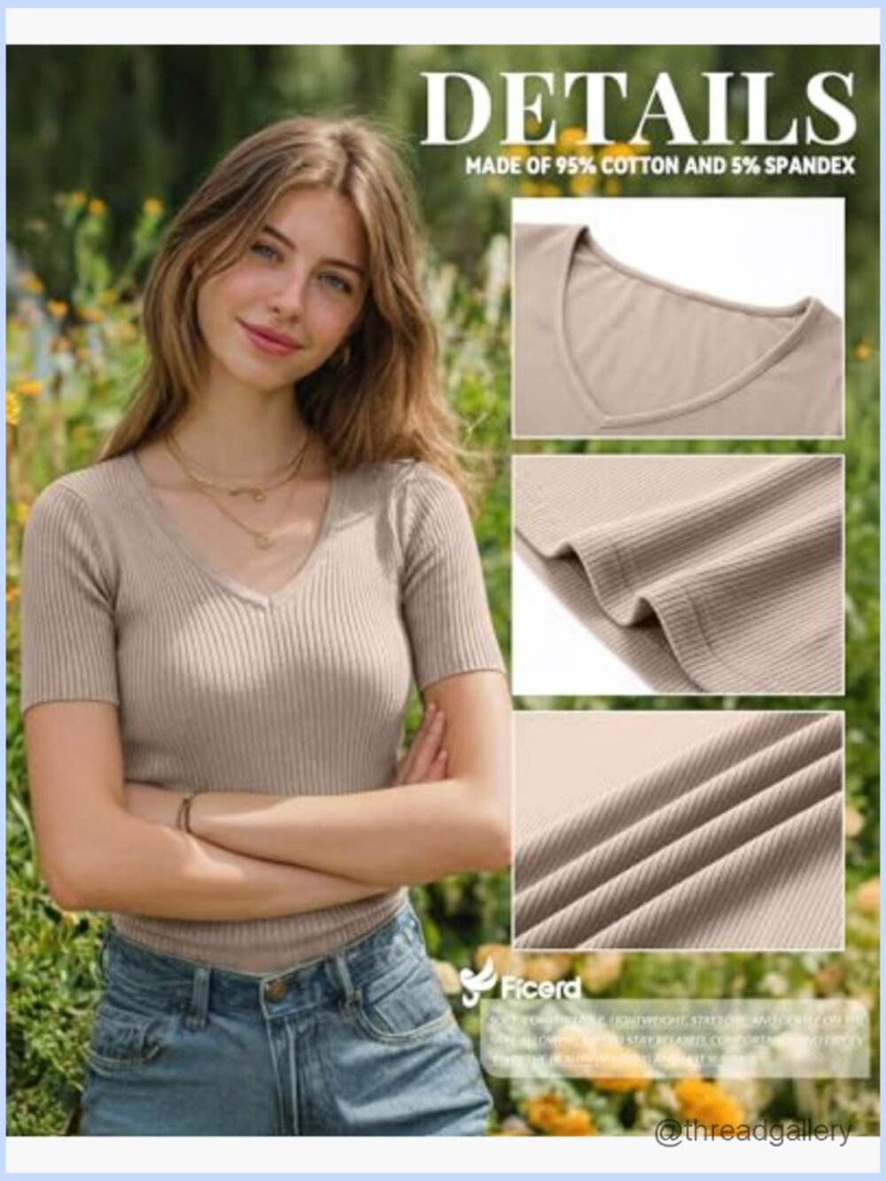 3 Pack Women's Short Sleeve V Neck Ribbed Slim Fit Cotton T-Shirts - Picture 5 of 7
